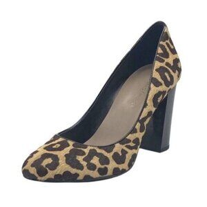 Donald Pliner Calf Hair Leopard Print 4" Block Heel Round Toe Pumps Size 7